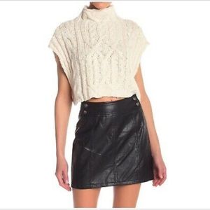 Free People Twisted-Cable Cropped Sweater Cream